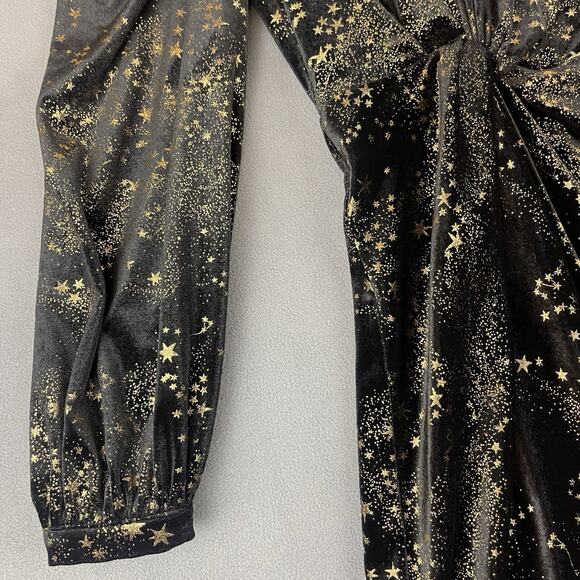 All Saints Jemima Star Dress Black Velvet Metallic Gold Printed Faux Wrap Size 4 - Picture 5 of 16